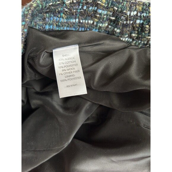 J Jill Women’s 12 Tweed Pencil Skirt Blue Green Bouclé Textured Classic Work - Picture 5 of 7
